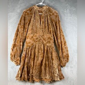 Parker Brown Floral Mini Dress Size 6 New Dainty Long Sleeve Mini